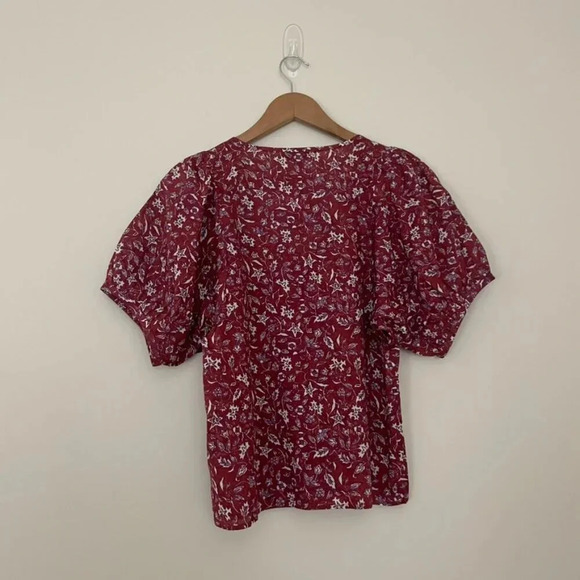 Madewell V Neck Puff Sleeve Top in Batik Vine Weathered Brick Size XS - Picture 2 of 5